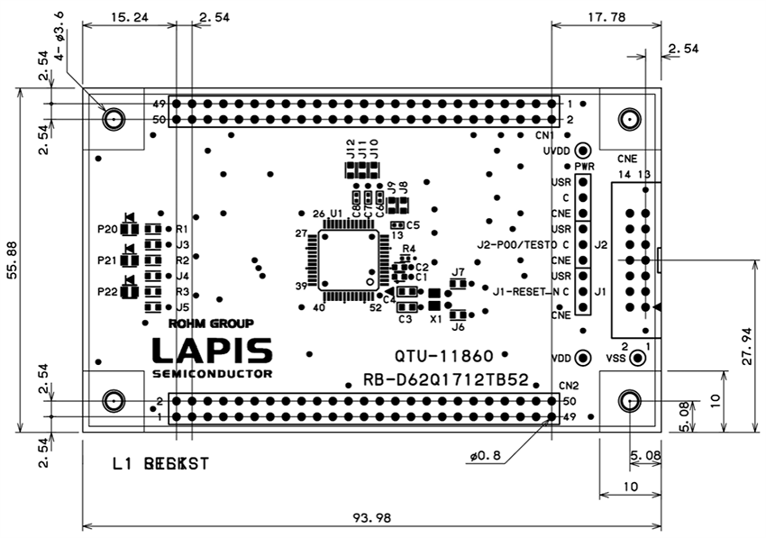 Mechanical Drawing - ROHM Semiconductor RB-D62Q1712TB52 Reference Board